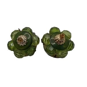 Vintage Green Germany Signed Clip On Earrings